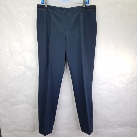Lafayette 148 Tapered Leg Pants Women's Sz 12 Crepe Navy Stretch Mid Rise - Picture 1 of 15
